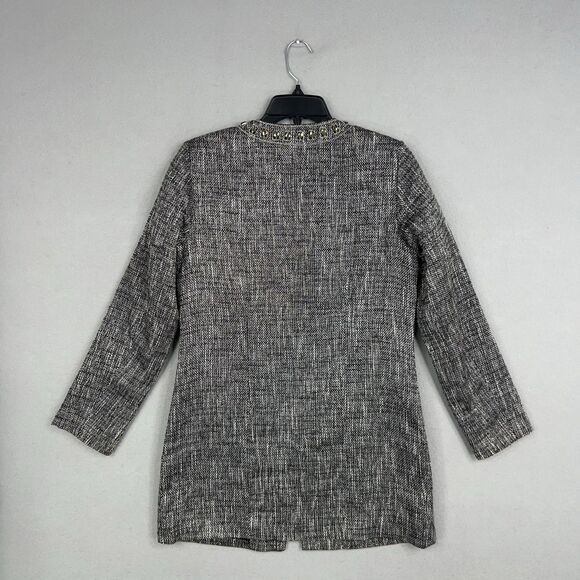 Chicos Jacket Women 0 Metallic Jewel Embellished Tweed Long Blazer Career Cruise - Picture 6 of 13
